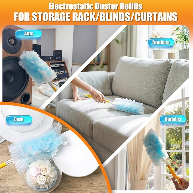 120 Count Duster Refills Compatible with Swiffer Duster, 180° Disposable Multi-Surface Microfiber Cleaning Dusters, Unscented