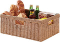 OIAHOMY Wicker Storage Basket, Rectangular Paper Rope Shelf Baskets with Built-in Handles, Woven Decorative Organizer for Pantry, Shelves, Living Room and Bathroom, 1-Pack Natural