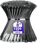 Zip Ties, RAZCC 1200pcs Black Cable Zip Ties 8 Inch, Heavy Duty Plastic Wire Ties with 100lb Tensile Strength, Self-Locking Black Nylon Tie Wraps for Indoor and Outdoor