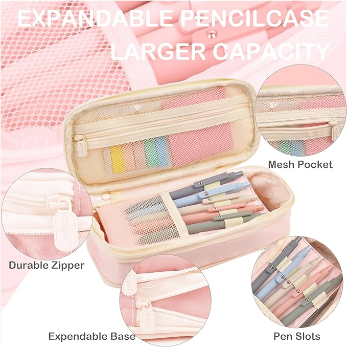Aesthetic School Supplies with Pencil Pouch - 57 Pcs Cute College Essentials Set, Big Capacity Pen Case, Eraser Holder, Pastel Highlighters, Bible Study Journaling Stationary Kit for Girls Teens