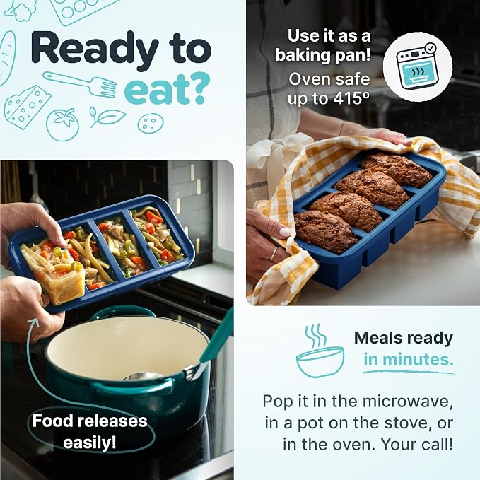 Souper Cubes 1 Cup Silicone Molds for Food with Lids, Blueberry, 2-Pack | 100% Platinum-Cured Silicone Freezer Mold, Oven and Microwave Safe, Perfect for Freezing Soup, Rice, Protein, Grains and More