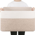 75L Large Cotton Rope Basket, Soft Toy Storage Bin for Nursery & Living Room, Decorative Blanket Basket for Bedroom, Baby-Safe Organizer for Pillows &Laundry, 22''×17''×12'', Brown and White