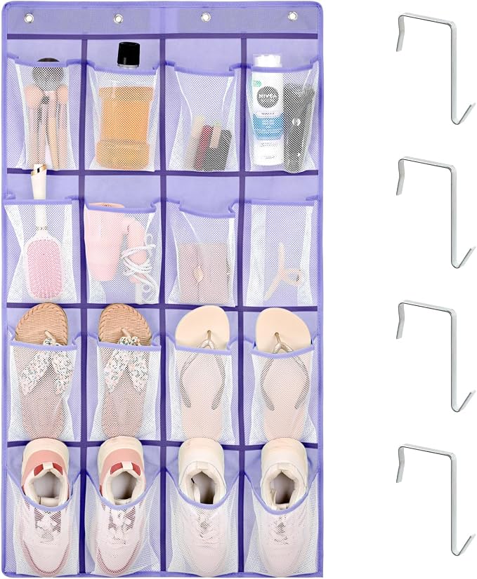 F-color Over the Door Organizer for Cruise - 16-Pocket Hanging Organizer | Tool-Free Mount with 4 Metal Hooks, See-Through Mesh Pockets, Lightweight & Foldable, Space-Saving for Travel and Daily Use