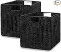 Vagusicc Storage Basket, Set of 2 Hand-Woven Storage Baskets for Organizing with Handles, Foldable Cube Storage Baskets Bins Organizer, 13 inch Large Wicker Baskets for Shelves & Decor, Black