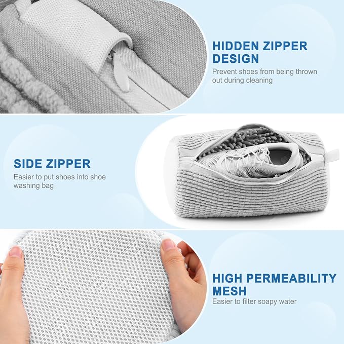 Aship Shoe Washing Machine Bag, Laundry Shoe Bag for Washer and Dryer - 2PC Reusable Shoe Cleaning Bag for Sneakers,Tennis Shoes, 360° Deep Cleaning With Self-locking Zipper for All Shoes Sizes - Gray