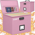 Pink Fire Proof File Box for Documents - Portable Fireproof Document Organizer Box with Handle Waterproof Safe Locking Folder Storage with Lid