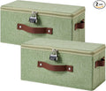 2PCS Storage Bin Box with Zipper Lid Combination Lock PU Leather Handles Cotton Linen Fabric Lockable Basket DVD CD Case Foldable Closet Shelf Organizer Container (Light Green, 13"x 6"x 6")