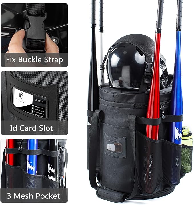 VIGERARI Baseball Bucket Bag- Coach Bag-Expandable Softball Bucket Organizer with Padded Seat