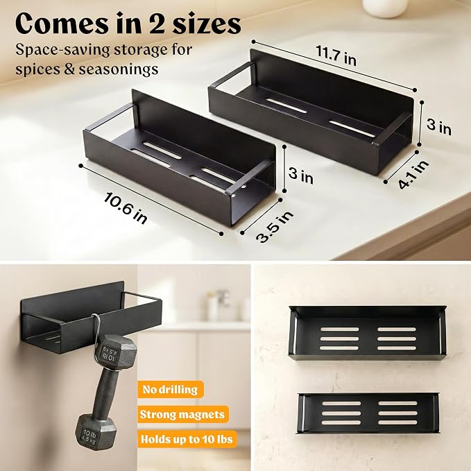 EDELHAUS Square Glass Spice Jars (24 x 4oz) with Black Lids + Magnetic Spice Rack for Refrigerator (Fits 12 Jars) + Bonus Slim Auxiliary Rack, 240 Labels, Shaker Inserts, Funnel