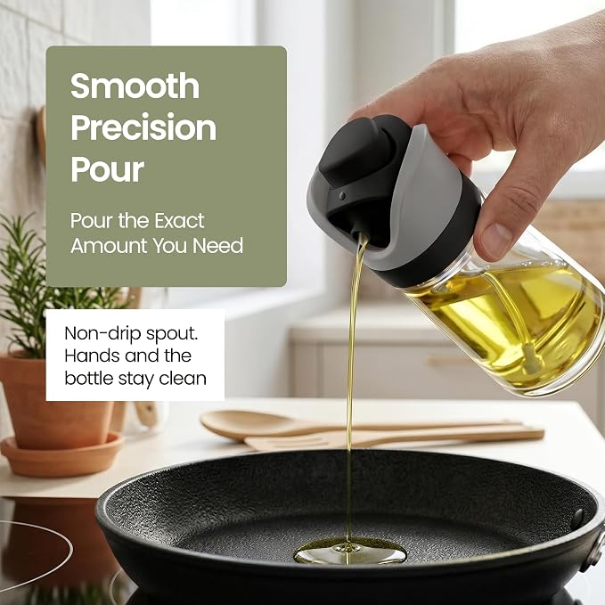Olive Oil Dispenser for Kitchen 2-in-1 Pour and Spray | 7.7 oz / 230 ml | Glass Olive Oil Sprayer for Cooking, Airfryer, Salad & BBQ | Set of 2 Bottles, Black