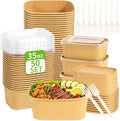 50 Pack 35oz Meal Prep Containers with Lids and Forks for Lunch Takeout | Disposable, Compostable Kraft Paper Bowls To Go, Microwave & Freezer Safe Food Containers for Hot Soup, Cold Dessert