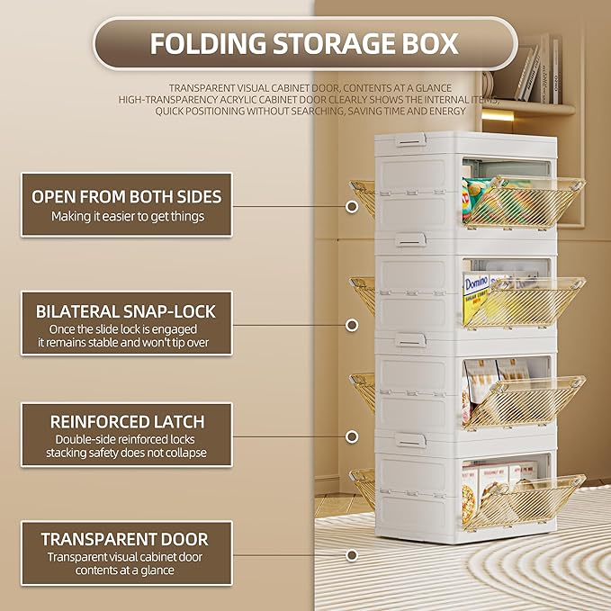 72 QT / 18 Gal Foldable Storage Cabinet - Clear Front & Back Doors with Triple Security Latches, One-Pull Assembly, Grade Organizer for Tools/Toys/Supplies