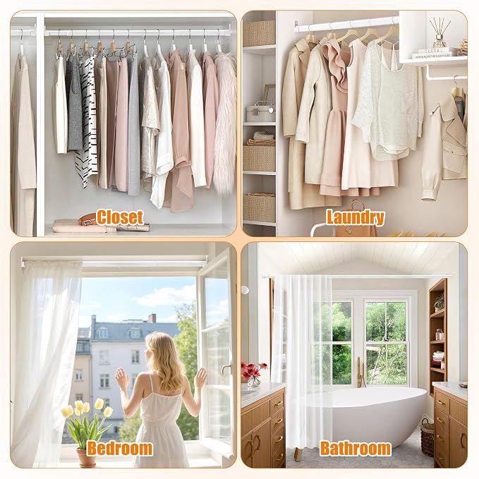 Oval Closet Rod for Hanging Clothes, Adjustable, 18 to 75 in | White, Heavy Duty, Metal, Suitable for Wardrobes, Laundry, RV