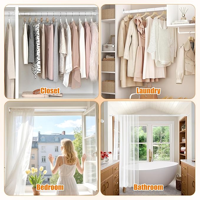Oval Closet Rod for Hanging Clothes, Adjustable, 18 to 39 in | White, Heavy Duty, Metal, Suitable for Wardrobes, Laundry, RV