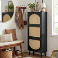 Karl home Black Rattan Shoe Cabinet, 3-Tilt-Out Entryway Storage Organizer | Hidden Shoe Rack with 3 Tilt-Out Compartments for Heels, Slippers and Casual Shoes, Space Saving Entryway Furniture