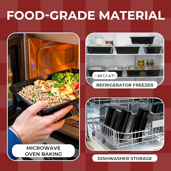 100 Pack (200-Piece) 24 oz Meal Prep Containers Reusable Food Storage Containers with Lids, Sturdy Leakproof To Go Plastic Takeout Containers for Microwave, Freezer, Dishwasher Safe