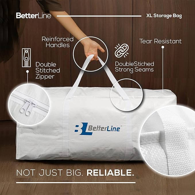 Extra Large Storage Bag - Heavy Duty 45x22x16 Inches Huge Tote Duffel with Max Load of 100 lbs. (45kg) - Tear-resistant & Water-resistant Polypropylene Woven Cloth, With Zippers