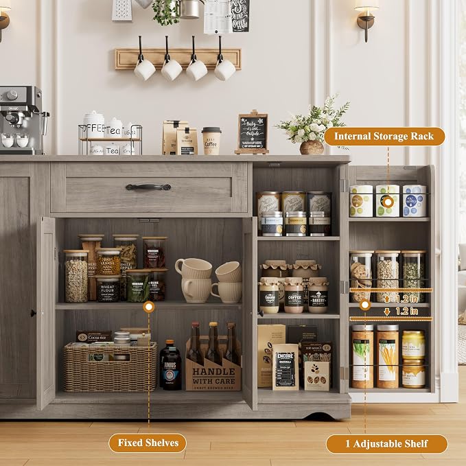 HOSTACK Kitchen Island Cart with Storage, Rolling Island Table, Ash Gray | 47"W Mobile Kitchen Storage Islands on Wheels with 2 Drawers, Adjustable Shelves, Movable Buffet Cabinet for Dining room