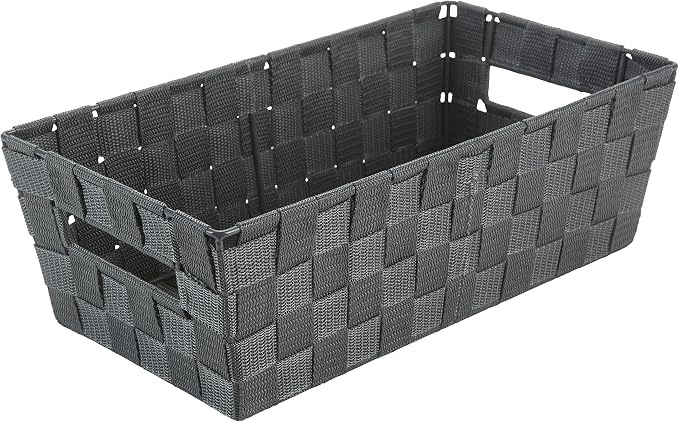 Simplify Extra Long Shelf Woven Strap Tote | Decorative Storage Basket | Built in Handles | Organization | Closet | Bedroom | Bathroom | Nursery | Accessories | Toys | Gifts | 1 Pack | Grey