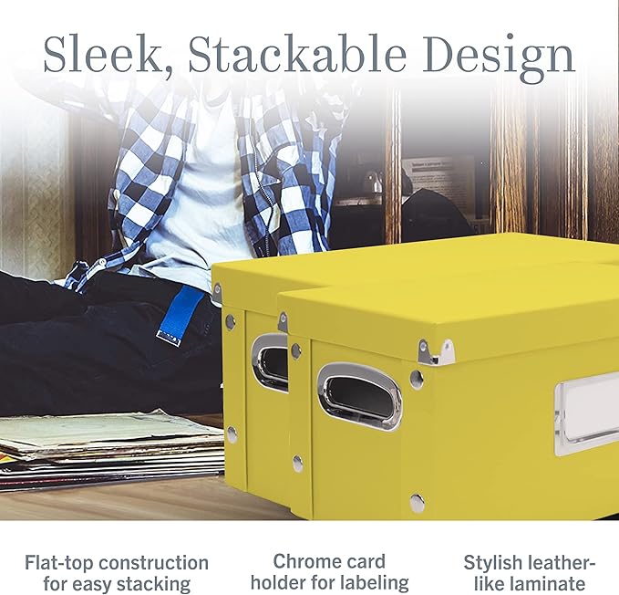 Snap-N-Store Vinyl Record Storage Box - 7"/45 RPM - 1 Pack- Crate Holds up to 75 Vinyl Albums - Yellow