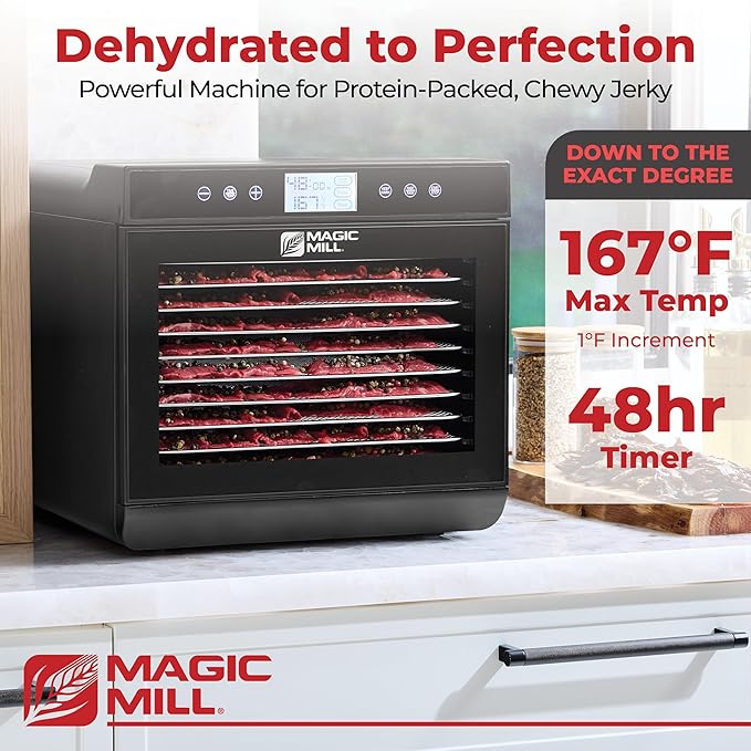 Magic Mill Premium Food Dehydrator Machine (10 Extra-Large Stainless Steel Trays) 700W Dryer for Beef Jerky, Fruits, Vegetables, Dog Treats, 48 Hour Digital Timer - 95°-167° Temperature Control