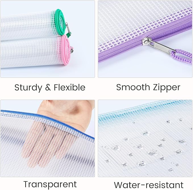 Sooez 36 Pack Mesh Zipper Pouch with Sticky Labels, A4 Mesh Bags, Sturdy Letter Size File Folders Organizer, Office School Classroom Teacher Supplies, Toy Storage Bag Board Game Puzzles Organization