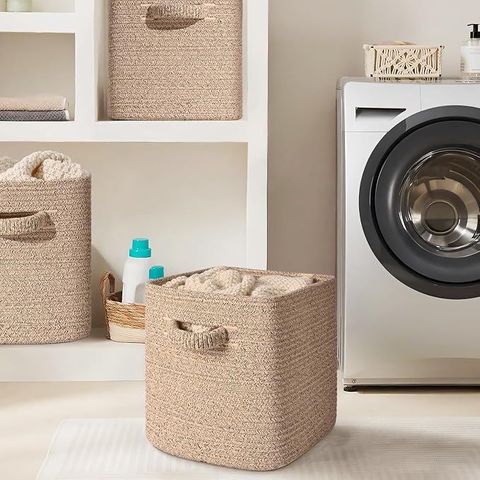 11 Inch Storage Cubes, 6 Pack Cube Storage Bins for Organizing, Cotton Rope Woven Baskets for Shelves, Bathroom, Kids Room, Closets, Baby Nursery