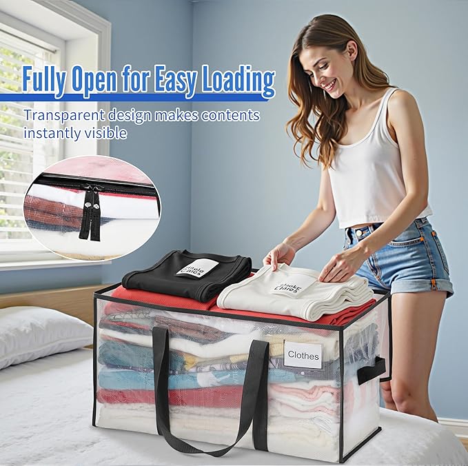 BAGAIL Heavy Duty Moving Bags with Strong Handle, Extra Large Moving Boxes, Storage Tote for Clothes, College Moving Supplies(Clear,93L-6pack)