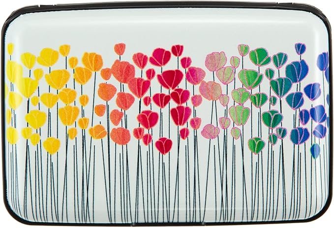 Credit Card Holder, Metal Card Wallet RFID Blocking Mini Slim Aluminum Business Hard Card Case for Women Men (Colorful Flowers)