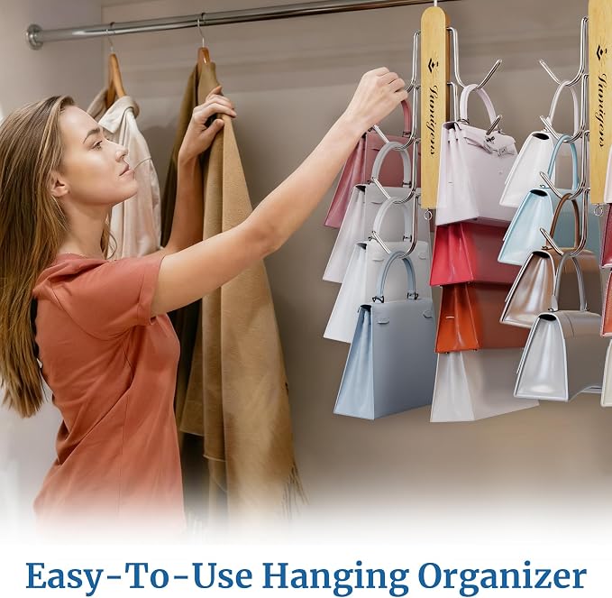 Purse Hanger, 2 Pack Purse Organizer for Closet with 16 Hooks for Heavy Bags, Sturdy Bag Storage, Rotatable Handbag Holder, Purse Rack Space Saving Backpack Hanging Closet Organizer Hangers