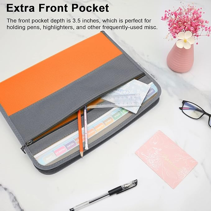 NAFY Expanding File Folder, 13 Pockets Document Organizer with Zipper, A4 Letter Size Portable Accordion Expanding File Folders with 27pcs Multicolor Labels for Home Office School Supplies (Orange)