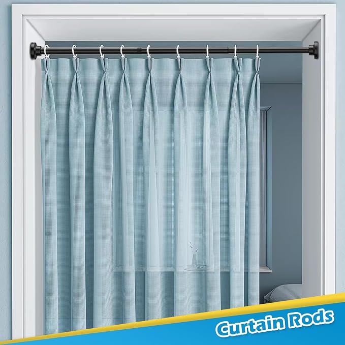 2pcs Spring Tension Rods 18 to 28 Inch Adjustable Small Tension Rod No Drilling Short Black Curtain Rod Expandable for Window, Cupboard, Closet, Wardrobe, DIY Projects
