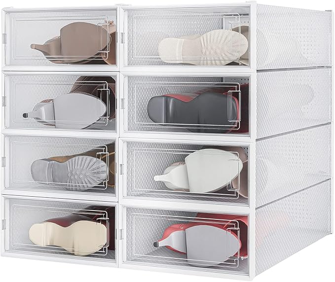 8-Piece Boot and Shoe Storage Box, Stackable Clear Plastic Shoe Box, Space-Saving Shoe Organizer for Boots, Sneakers, and High Heels, Clear