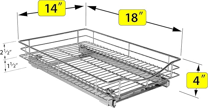 LYNK PROFESSIONAL® Pull Out Cabinet Organizer, 14" x 18" Slide Out Drawers for Kitchen Cabinets - Sliding Pull-Out Pantry Shelves – Home Shelf Organizers - Lifetime Ltd. Warranty, Chrome