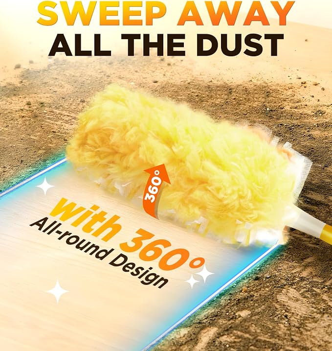 Heavy Duty Duster Refills for Swiffer Duster, 12 Count Duster Refills with 1 Handle, Multisurface 360° Dusters with 4X Microfibers, Unscented Disposable Dusters for Cleaning