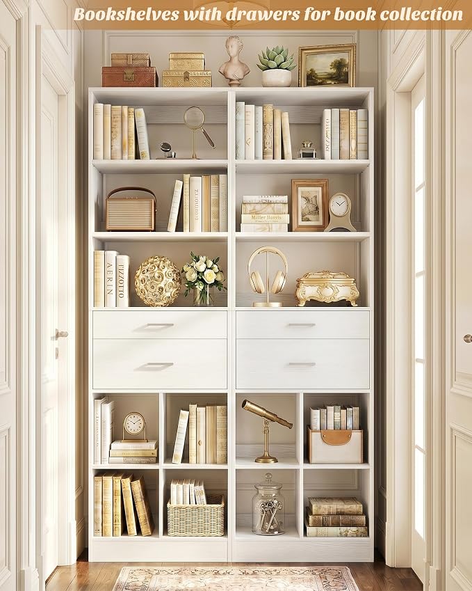 44" Storage Unit with Drawers and Shelves, White