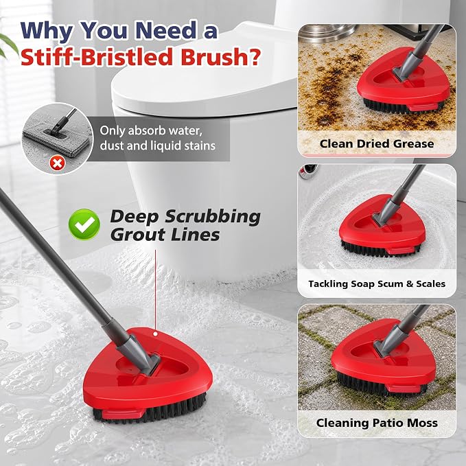 Spin Mop Scrub Brush Head for O Ceda RinseClean 2 -Tank System(Blue) | Hard Bristle Scrubber Brush for Floor Cleaning Accessories (Not Fit for EasyWring 1-Tank), 2 Pack