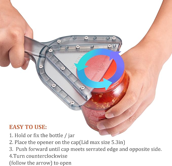 Uinxan Jar Opener for Weak Hand & Seniors with Arthritis,Easy Twist Off Bottle Caps,Patent | Unique Kitchen Gadgets,Handheld Lid Top Open for Elderly/Women/Men (Red)