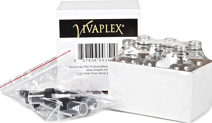 Vivaplex, 6, Clear, 2 oz Glass Bottles, with Black Fine Mist Sprayers