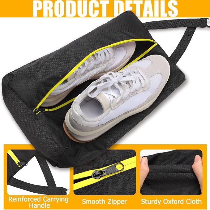 TOBWOLF Smell Proof Golf Shoe Bag, Cleat Bag Fits Up to Size 14 | Waterproof Durable Nylon, Reinforced Carry Handle & Smooth Zipper Closure, Large Capacity for Golf, Soccer, Gym and Travel