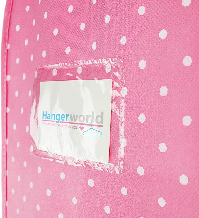 HANGERWORLD Pink Polka Dot Suit and Dress Garment Bags for Storage - 45inch x 22inch - Breathable Clothes Covers Protecting Dusts Closet Storage
