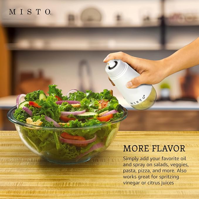 Misto Gourmet Olive Oil Sprayer for Cooking - Refillable Plastic Oil Mister Bottle for Kitchen, Salads, Grilling, Roasting, Air Fryer - White