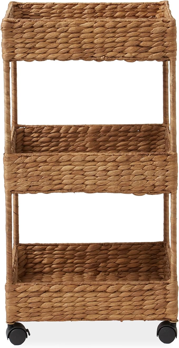 Casafield 3-Tier Rolling Storage Cart - Cinnamon, Water Hyacinth Nursery Caddy, Utility Cart for Bathroom, Craft Room, Laundry Room Organization