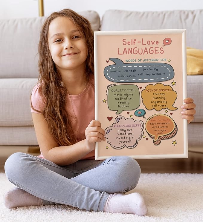 LOLUIS Mental Health Poster, Boho Therapy Tools Educational Supplies Art Print Classroom School Office Decor (Self Love Languages, Custom Frame Type)