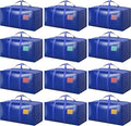 12 Pack Moving Bags with Full-Open Side Zipper, Extra Large 93L Heavy Duty Waterproof Foldable Storage Totes for College Dorm, Moving & Home Organization Blue