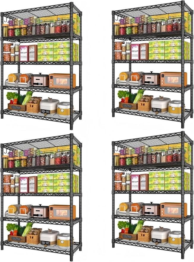 5 Tier Wire Metal Shelving: Adjustable Pantry Storage Shelves, NSF Bakers Rack Heavy Duty Garage Shelving Unit, Utility Shelf Organizer for Closet, Kitchen, 72" H x 36" W x 14" D, 4 PCS