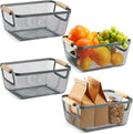 Ziliny 4 Pcs Metal Mesh Wire Baskets with Wooden Handles for Organizing, Pantry Organizers and Storage Steel Bin Kitchen Baskets for Fruit Potato Onion Snacks Bathroom Cabinet(Small,Dark Gray)