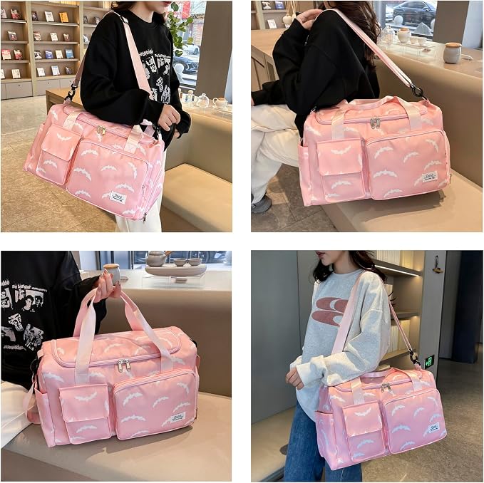 Small Gym Bag for Women, Travel Duffle Bag Carry On Weekender Bag with Shoe Compartment