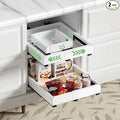 2 Pack Pull out Cabinet Organizer, Width (10"-15") Depth (11"-17"), with 3 Rails Adjustable Slide, Expandable Drawers for Cabinets, No Drill Adhesive Kitchen Drawers for Pantry Shelves white