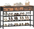 usikey 4 Tier Shoe Rack with 3 Drawers & 3 Oxford Fabric Shelves, Holds 15-18 Pairs, Metal Shoe Storage with Wood Top, Shoe Organizer for Entryway, Closet, Apartment, Rustic Brown UNYXJX022F